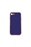 Apple iPhone 7 Kılıf Kenarları Gold Kamera Korumalı Renkli Pastel Silikon Lacivert