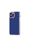 Apple iPhone 12 Pro Max Kılıf Kenarları Gold Kamera Korumalı Renkli Pastel Silikon Lacivert