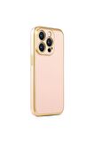 Apple iPhone 14 Pro Max Kılıf Kenarları Gold Kamera Korumalı Renkli Pastel Silikon Rose Gold