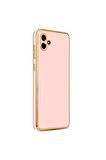 Samsung Galaxy A04 Kılıf Kenarları Gold Kamera Korumalı Renkli Pastel Silikon Rose Gold