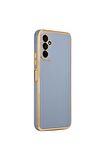 Samsung Galaxy M13 Kılıf Kenarları Gold Kamera Korumalı Renkli Pastel Silikon Mavi
