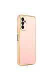 Samsung Galaxy M23 Kılıf Kenarları Gold Kamera Korumalı Renkli Pastel Silikon Rose Gold