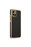 Xiaomi Redmi A1 Kılıf Kenarları Gold Kamera Korumalı Renkli Pastel Silikon Siyah