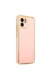 Xiaomi Redmi A1 Kılıf Kenarları Gold Kamera Korumalı Renkli Pastel Silikon Rose Gold