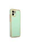 Xiaomi Redmi A1 Kılıf Kenarları Gold Kamera Korumalı Renkli Pastel Silikon Açık Yeşil