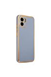 Xiaomi Redmi A1 Kılıf Kenarları Gold Kamera Korumalı Renkli Pastel Silikon Mavi