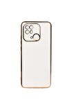 Xiaomi Redmi 10C Kılıf Kenarları Gold Kamera Korumalı Renkli Pastel Silikon Beyaz
