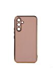 Samsung Galaxy M14 Kılıf Kenarları Gold Kamera Korumalı Renkli Pastel Silikon Rose Gold