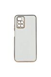 Xiaomi Redmi 10 2022 Kılıf Kenarları Gold Kamera Korumalı Renkli Pastel Silikon Beyaz