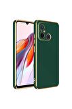 Xiaomi Redmi 12C Kılıf Kenarları Gold Kamera Korumalı Renkli Pastel Silikon Koyu Yeşil