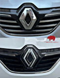 Renault Megane 3 (2014-2015) Yeni Tasarım Amblem Kaplama Sticker - Piano Black, Siyah & Gri