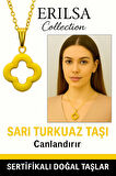 Sertifikalı Gold Yonca Model Sarı Turkuaz Taşı Kolye Neşe Verir