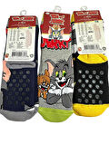 3'Lü TOM ve JERRY Figürlü Tabanı Kaydırmaz Çocuk Havlu Çorap