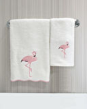 Dalgalı Kenar Flamingo Nakışlı Havlu EL / YÜZ 50x90 cm %100 PAMUK