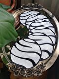 Zebra Desen Nakışlı Gardenya Keten Kumaş Kokteyl Peçetesi, Bardak Altlığı 6'lı Set