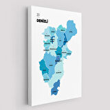 Denizli  İli ve İlçeler Haritası  Dekoratif Kanvas Tablo 1320
