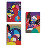 Renkli Geometrik Desenli Pop Art 3 lü Kanvas Duvar Tablo Seti-AO-14