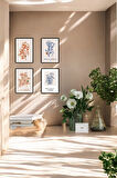 4 Parça (15x20) Uv Baskı Mdf Kahve Mavi Çiçek Lila Boho Tablo Poster Seti - Set-456