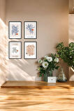 4 Parça (15x20) Uv Baskı Mdf Mavi Lila Kahve Çiçek Boho Tablo Poster Seti - Set-455