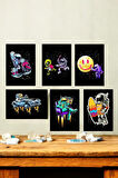 6 Parça (15x20) Uv Baskı Mdf Çocuk Odası Uzay Temalı Astronot Tablo Poster Seti - Set-445