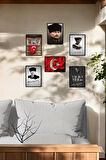 6 Parça (15x20) Uv Baskı Mdf Atatürk Bayrak 1881 Tablo Poster Seti - Set-433