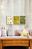 3 Parça (25x40) Büyük Boy Uv Baskı Mdf Çocuk Odası Doğadaki Hayvanlar Tablo Poster Seti - Set-410