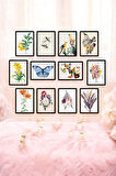 12 Parça (15x20) Uv Baskı Mdf Kelebek Kuş Çiçekli Boho Tablo Poster Seti - Set-403