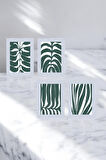 4 Parça (15x20) Uv Baskı Mdf Oturma Odası Yeşil Yaprak Tablo Poster Seti - Set-364