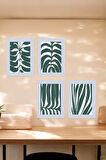 4 Parça (15x20) Uv Baskı Mdf Oturma Odası Yeşil Yaprak Tablo Poster Seti - Set-364