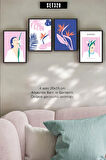 4 Parça (15x20) Uv Baskı Mdf Oturma Odası Kadın Ve Pembe Tablo Poster Seti - Set-320