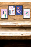 4 Parça (15x20) Uv Baskı Mdf Oturma Odası Kadın Ve Pembe Tablo Poster Seti - Set-320