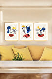 3 Parça (25x40) Büyük Boy Uv Baskı Mdf Renkli Komik Suratlar Tablo Poster Seti - Set-314