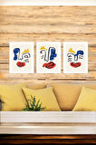 3 Parça (25x40) Büyük Boy Uv Baskı Mdf Renkli Komik Suratlar Tablo Poster Seti - Set-314