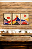 3 Parça (15x20) Uv Baskı Mdf Oturma Odası Renkli Dağlar Tablo Poster Seti - Set-307