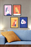 4 Parça (15x20) Uv Baskı Mdf Oturma Odası Renkli Hayvanlar Tablo Poster Seti -set-300