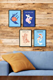 4 Parça (15x20) Uv Baskı Mdf Oturma Odası Okyanus Hayvanları Tablo Poster Seti - Set-299