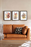 3 Parça (25x40) Büyük Boy Uv Baskı Mdf Modern Çizim Çiçek Tablo Poster Seti - Set-279