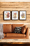 3 Parça (25x40) Büyük Boy Uv Baskı Mdf Modern Çizim Çiçek Tablo Poster Seti - Set-279