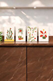 4 Parça (25x40) Büyük Boy Uv Baskı Mdf Renkli Salon Çiçekleri Tablo Poster Seti - Set-183