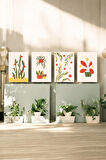 4 Parça (25x40) Büyük Boy Uv Baskı Mdf Renkli Salon Çiçekleri Tablo Poster Seti - Set-183