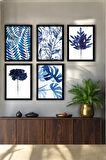 5 Parça (15x20) Uv Baskı Mdf Oturma Odası Mavi Yapraklar Tablo Poster Seti - Set-117
