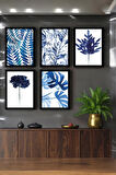 5 Parça (15x20) Uv Baskı Mdf Oturma Odası Mavi Yapraklar Tablo Poster Seti - Set-117
