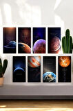 8 Parça (10x20) Uv Baskı Mdf Renkli Uzay Gezegenler Tablo Poster Seti - Set-96