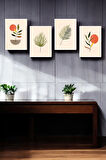 4 Parça (25x40) Büyük Boy Uv Baskı Mdf Kızıl Güneş Renkli Yaprak Tablo Poster Seti - Set-74