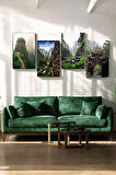 4 Parça (25x40) Büyük Boy Uv Baskı Mdf Doğa Manzaralı Japon Evleri Tablo Poster Seti - Set-23