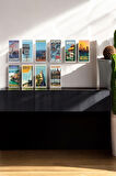 10 Parça (10x20) Uv Baskı Mdf Dünya Şehirleri Turistik Yerler Retro Tablo Poster Seti - Set-55