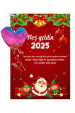 Yeni Yıl Noel Baba Kart Üzerinde Anahtarlık Renkli Kalp ( Kişiye Özel İsim Yazılabilir. )
