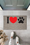 Dijital Baskı Gri I Love Pati Kırmızı Kalpli Dekoratif Kapı Paspası K-2075