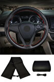 Ford C-Max 2003-2011 Uyumlu Direksiyon Kılıfı Dikmeli Siyah Deri / Siyah Dikişli