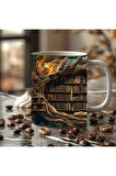 Mağara Ve Ağaç İçi Kitaplık Kütüphane Baskılı 3D Tasarım Seramik Kupa Mug - Hediyelik